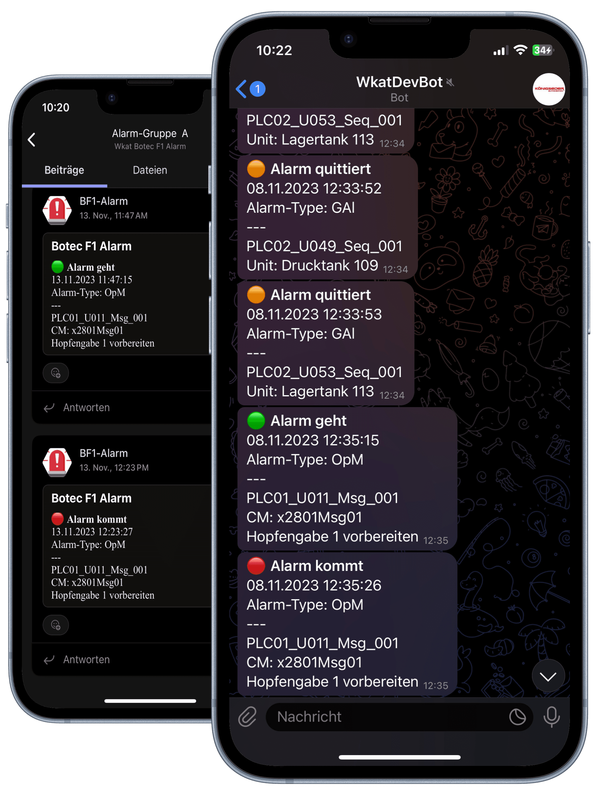 Alarm-Service Smartphone Telegram Microsoft Teams